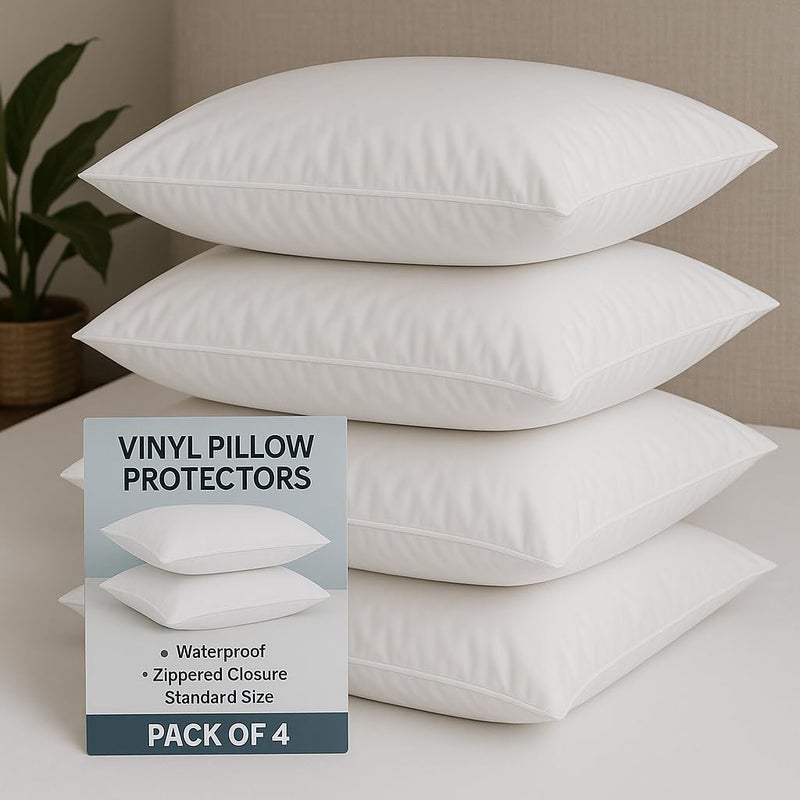 Homestyle 4 Pack Deluxe Zippered Vinyl Pillow Covers - Waterproof Protectors for Longer Lasting Pillows. Standard Size 20""x29"". Ideal for Home, Hotel and Hospital use. - Image 2